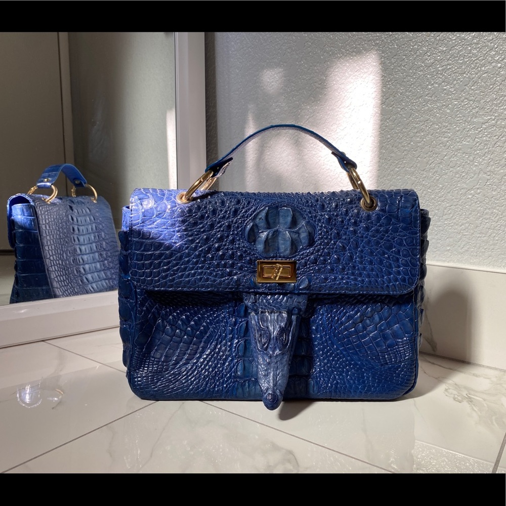 Blue crocodile handbag satchel